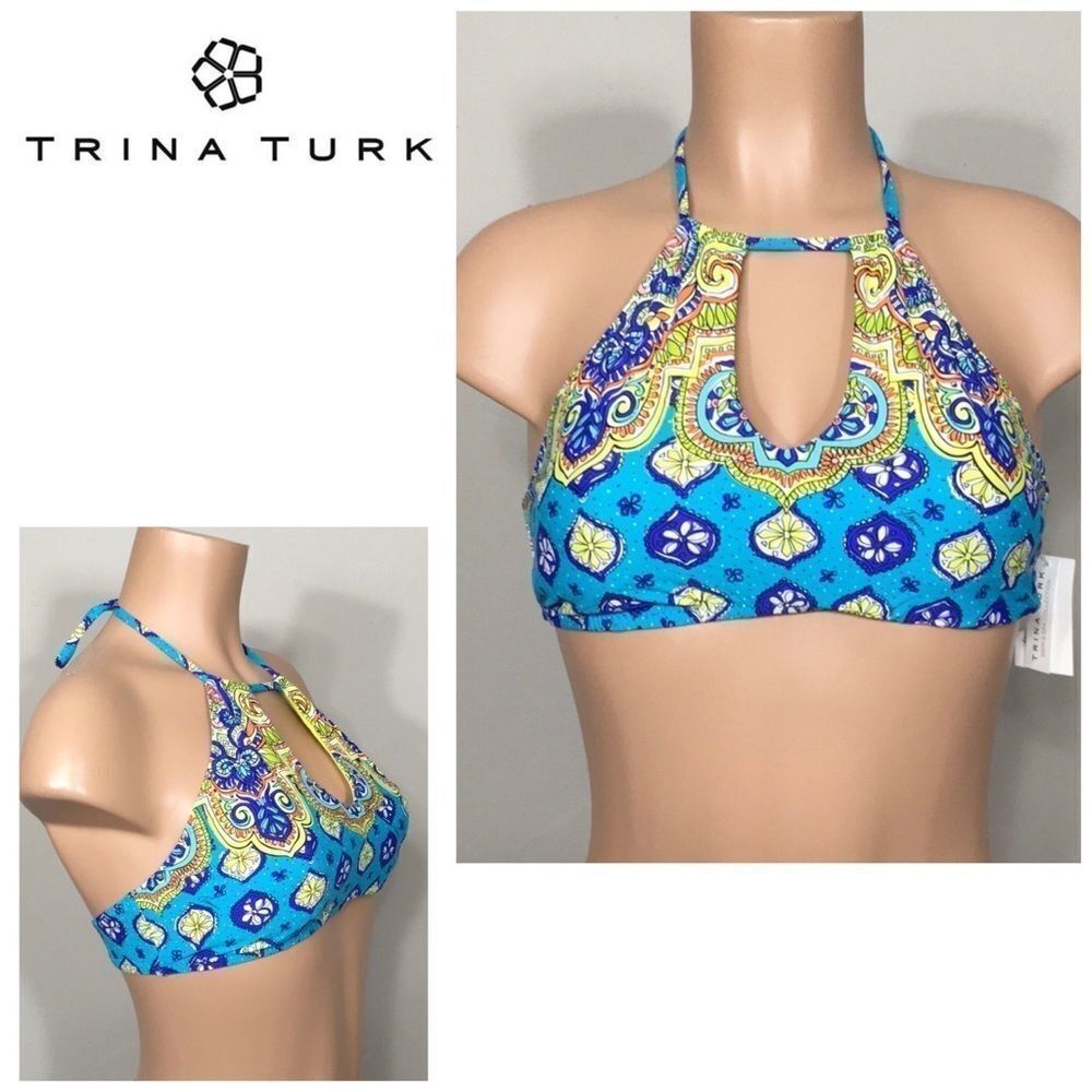 Trina Turk high neck halter bikini top. NWT